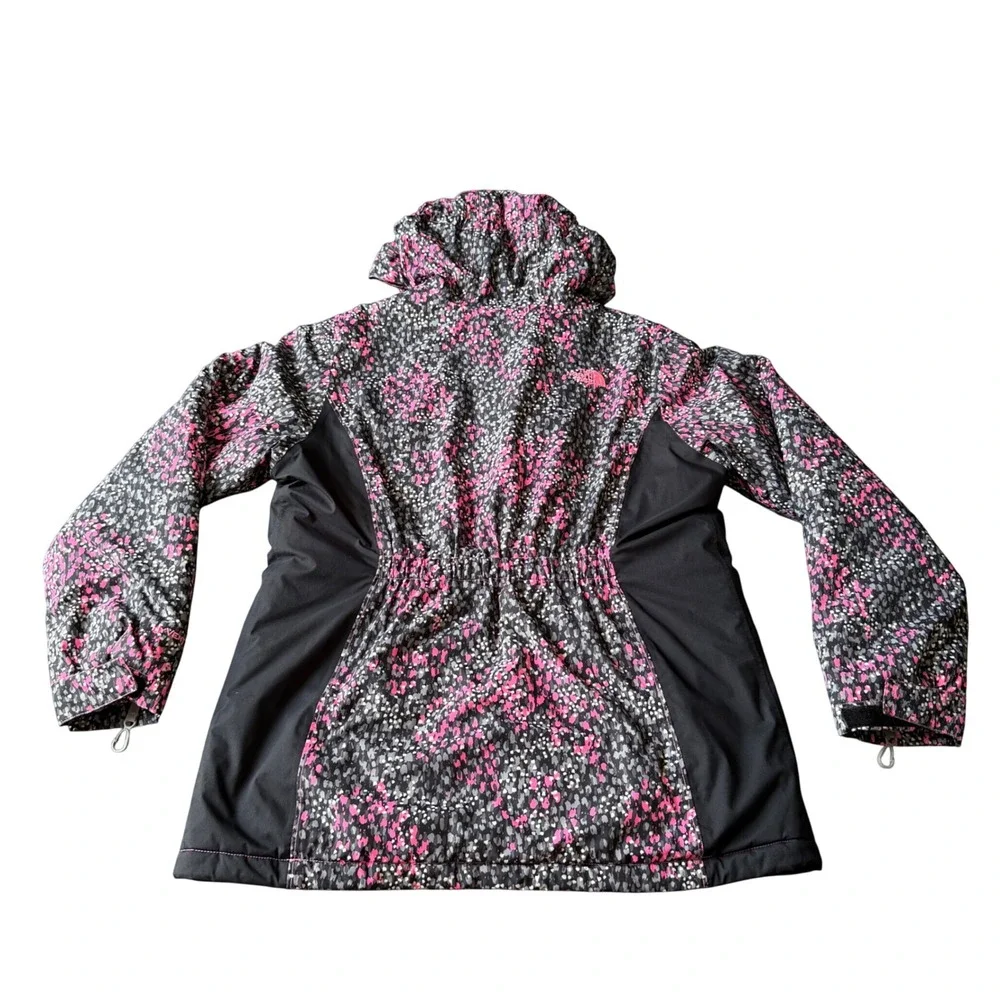 The North Face Delea Insulated Jacket Girls XL HyVent Hooded Pink Gray Scatter